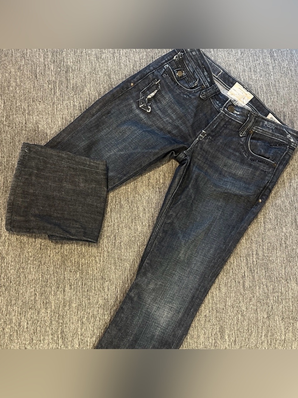 Jimmy Taverniti Janis Punk Blk Jeans Sz 28 Bootcut Embellished Crystals Y2K